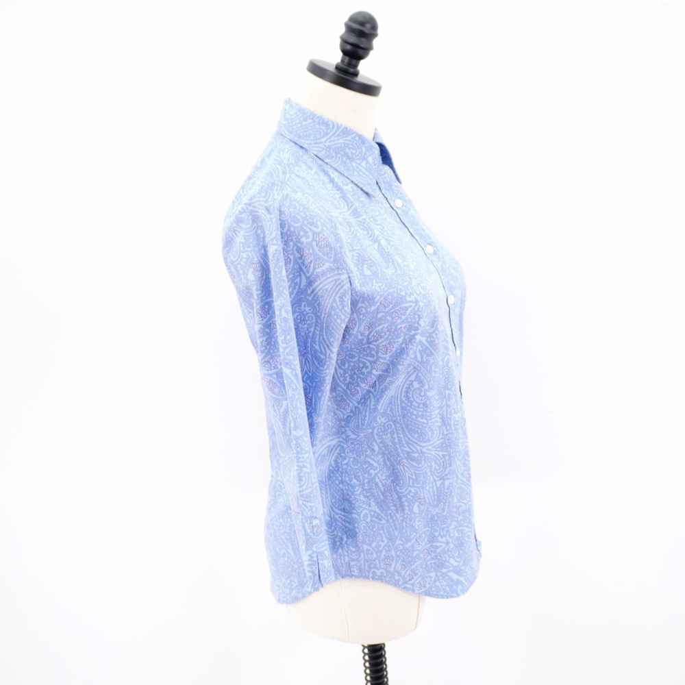 Land's End 4 Blue Baroque Paisley Collared Button Front 3/4 Sleeve Shirt Top - Picture 6 of 8
